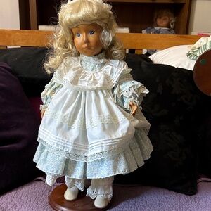 Kristy by Camelot Charming Blonde Doll in Elegant White and Blue Dress